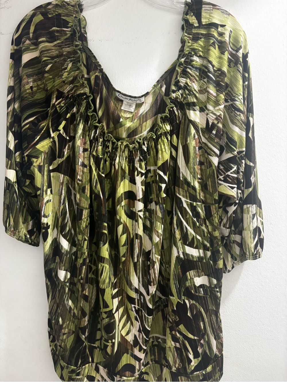 Women’s Olive Green Printed Peasant Blouse Claudia Richard